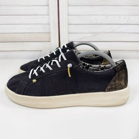 Hey Dude Karina Shimmer Lace Up Sneakers Denim Black Metallic Gold Womens 11 - Picture 3 of 12